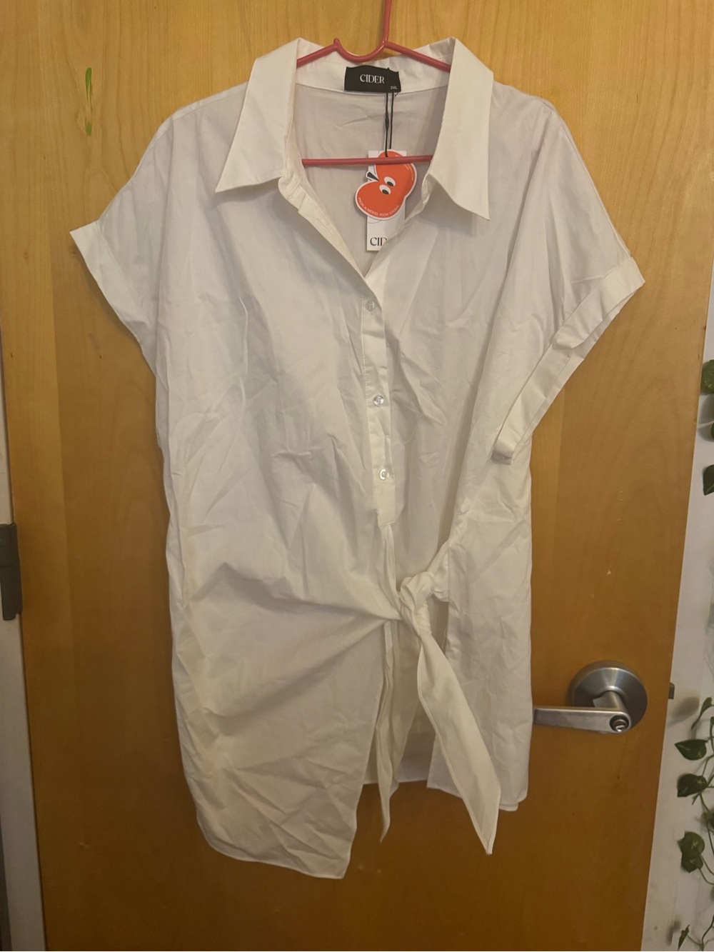Cider White Short-Sleeve Tie-Front Button Down Shirt 3XL